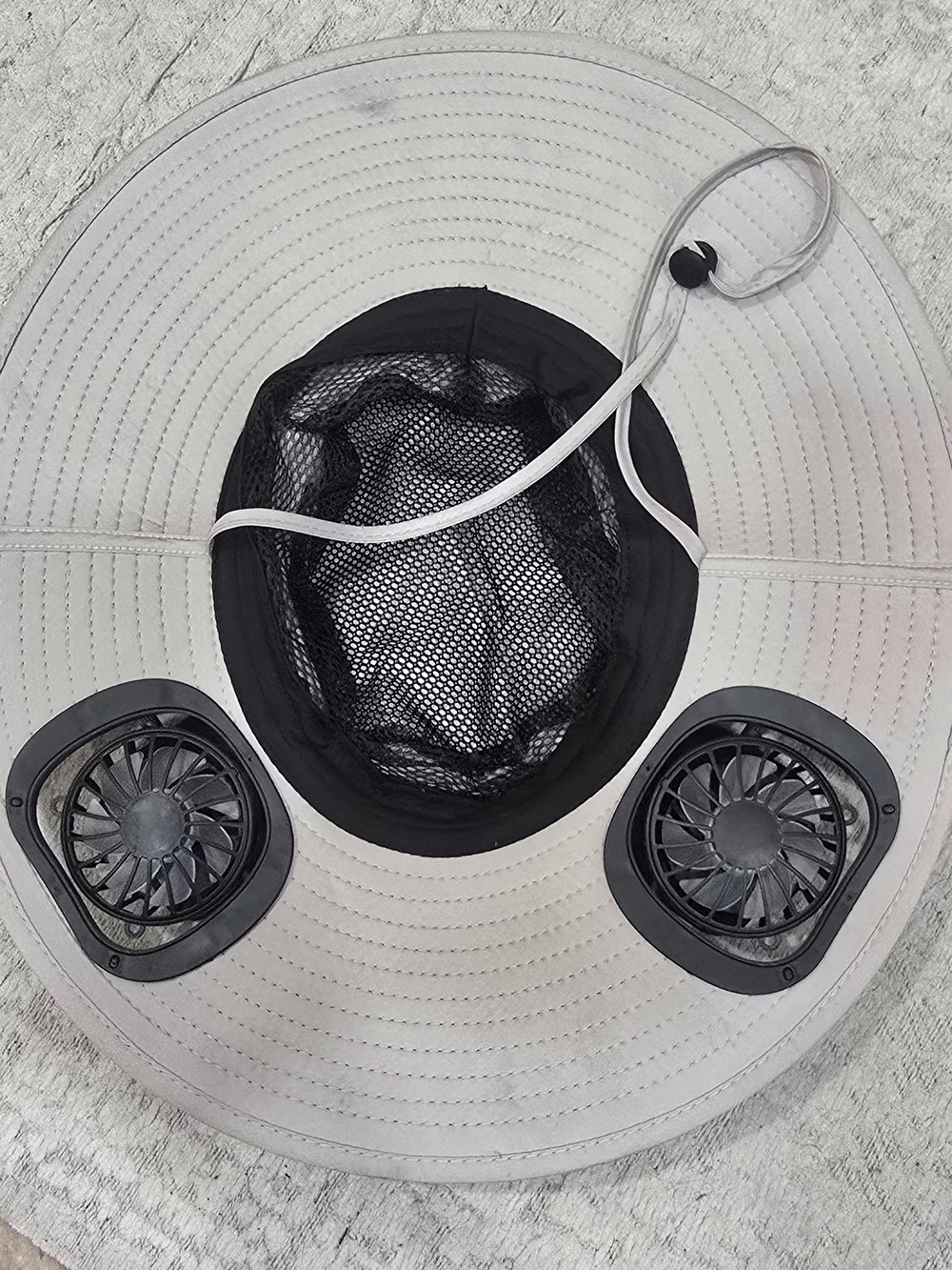 Wide Brim Women's Sun Hat with Built-In Fans - White